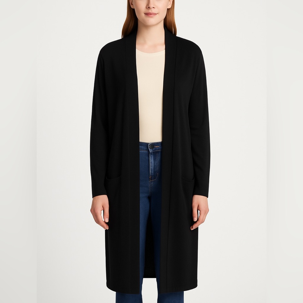 Long Black Open Cardigan